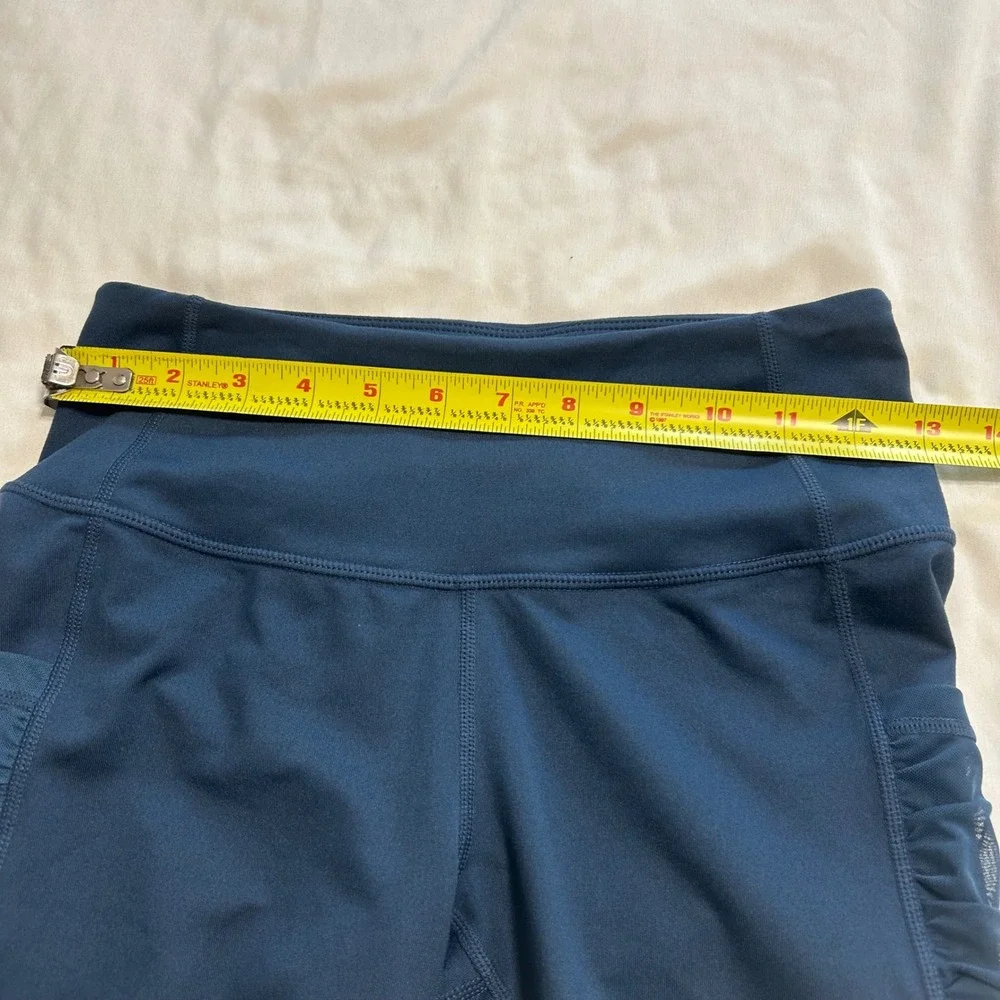 Z by Zella‎ Womens Ruched Side Pocket 7/8 Leggings Teal Blue Small